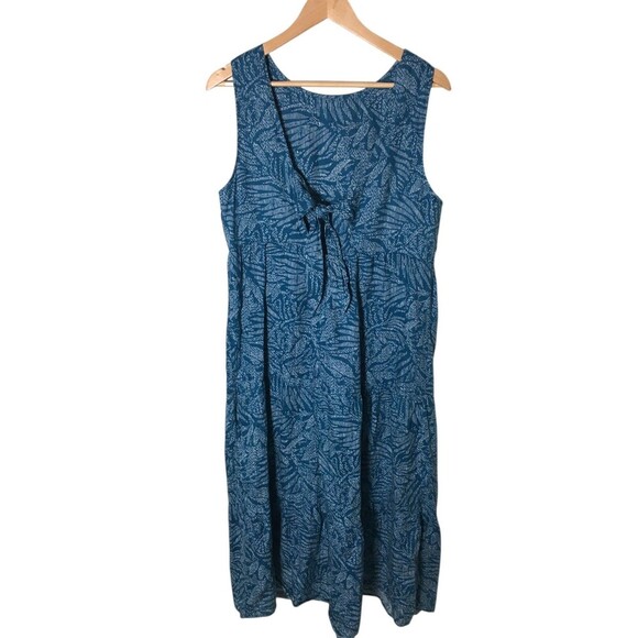 S Oliver Linen Dress Women's 40 Size 8 US Blue Floral Leaf Tie Closure Maxi - Picture 2 of 5